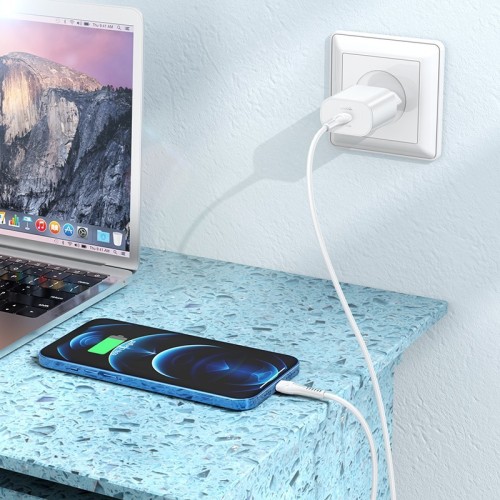 ĮKROVIKLIS HOCO N22 25W USB-C + USB-C TO LIGHTNING CABLE 1.0M BALTAS ĮKROVIKLIS HOCO N22 25W USB-C + USB-C TO LIGHTNING CABLE 1.0M BALTAS