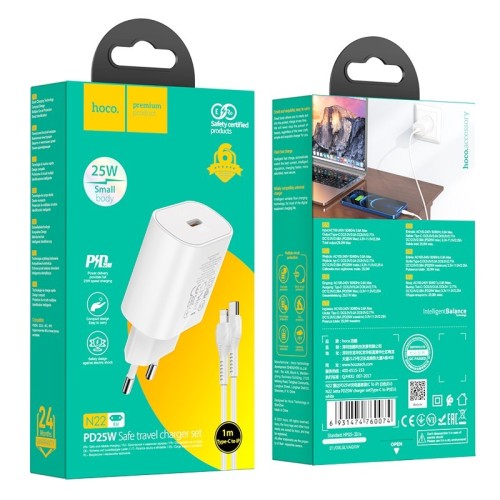 ĮKROVIKLIS HOCO N22 25W USB-C + USB-C TO LIGHTNING CABLE 1.0M BALTAS ĮKROVIKLIS HOCO N22 25W USB-C + USB-C TO LIGHTNING CABLE 1.0M BALTAS