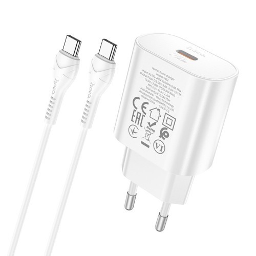 ĮKROVIKLIS HOCO N22 25W USB-C + USB-C TO USB-C CABLE 1.0M BALTAS ĮKROVIKLIS HOCO N22 25W USB-C + USB-C TO USB-C CABLE 1.0M BALTAS