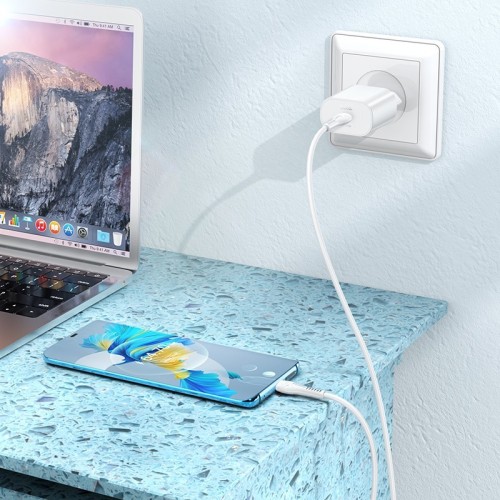 ĮKROVIKLIS HOCO N22 25W USB-C + USB-C TO USB-C CABLE 1.0M BALTAS ĮKROVIKLIS HOCO N22 25W USB-C + USB-C TO USB-C CABLE 1.0M BALTAS