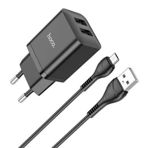 ĮKROVIKLIS HOCO N25 2XUSB-A (2.1A) + MICROUSB JUODAS ĮKROVIKLIS HOCO N25 2XUSB-A (2.1A) + MICROUSB JUODAS