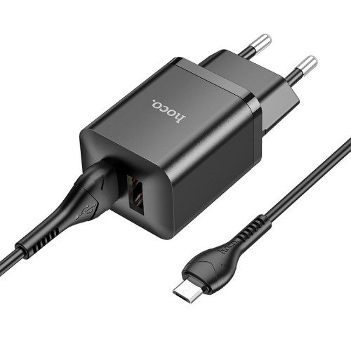 ĮKROVIKLIS HOCO N25 2XUSB-A (2.1A) + MICROUSB JUODAS