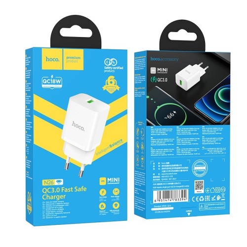 ĮKROVIKLIS HOCO N26 18W USB-A BALTAS