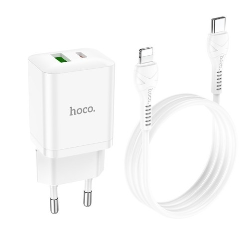 ĮKROVIKLIS HOCO N28 20W USB-C/USB-A + USB-C TO LIGHTNING CABLE 1.0M BALTAS ĮKROVIKLIS HOCO N28 20W USB-C/USB-A + USB-C TO LIGHTNING CABLE 1.0M BALTAS