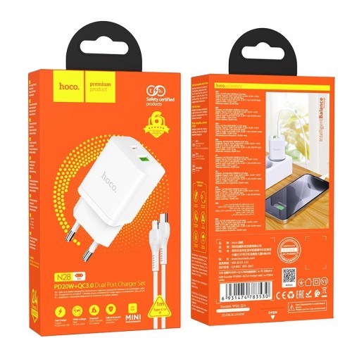 ĮKROVIKLIS HOCO N28 20W USB-C/USB-A + USB-C TO LIGHTNING CABLE 1.0M BALTAS ĮKROVIKLIS HOCO N28 20W USB-C/USB-A + USB-C TO LIGHTNING CABLE 1.0M BALTAS