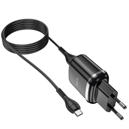 ĮKROVIKLIS HOCO N4 12W 2XUSB-A + USB-A TO MICROUSB CABLE 1.0M JUODAS