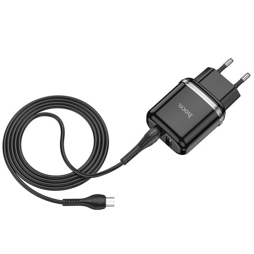 ĮKROVIKLIS HOCO N4 12W 2XUSB-A + USB-A TO MICROUSB CABLE 1.0M JUODAS