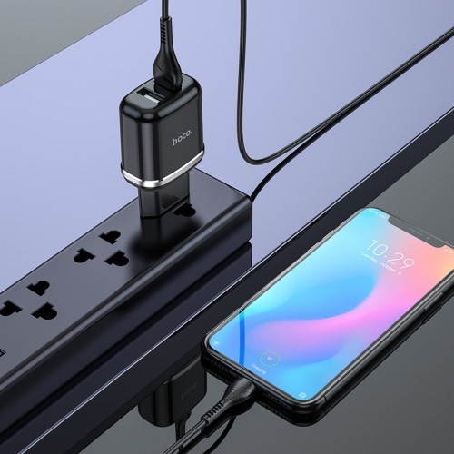 ĮKROVIKLIS HOCO N4 12W 2XUSB-A + USB-A TO USB-C CABLE 1.0M JUODAS