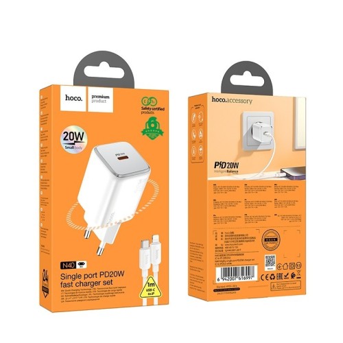 ĮKROVIKLIS HOCO N40 20W USB-C + USB-C TO LIGHTNING CABLE 1.0M BALTAS ĮKROVIKLIS HOCO N40 20W USB-C + USB-C TO LIGHTNING CABLE 1.0M BALTAS