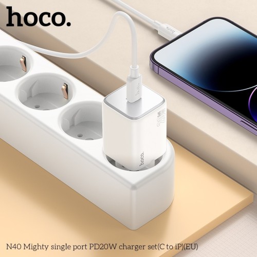 ĮKROVIKLIS HOCO N40 20W USB-C + USB-C TO LIGHTNING CABLE 1.0M BALTAS ĮKROVIKLIS HOCO N40 20W USB-C + USB-C TO LIGHTNING CABLE 1.0M BALTAS