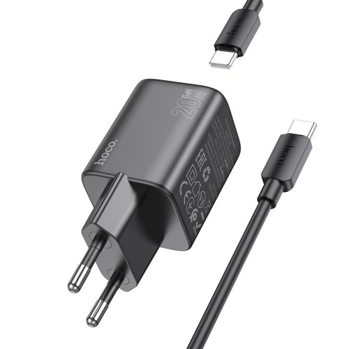 ĮKROVIKLIS HOCO N40 20W USB-C + USB-C TO USB-C CABLE 1.0M JUODAS ĮKROVIKLIS HOCO N40 20W USB-C + USB-C TO USB-C CABLE 1.0M JUODAS