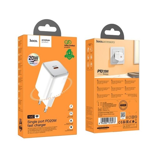 ĮKROVIKLIS HOCO N40 20W USB-C BALTAS
