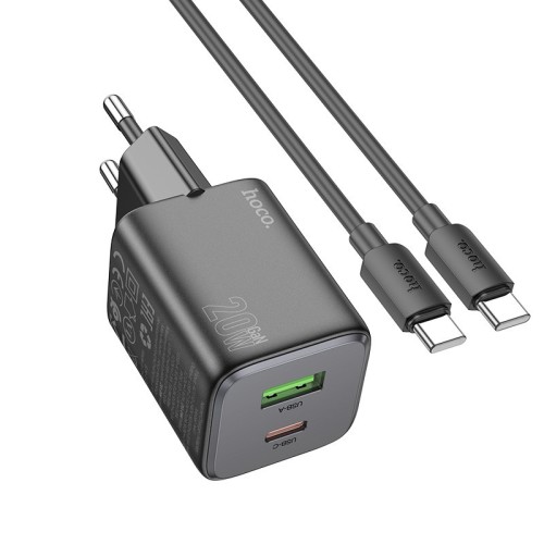 ĮKROVIKLIS HOCO N41 20W GAN USB-A/USB-C + USB-C TO USB-C CABLE 1.0M JUODAS ĮKROVIKLIS HOCO N41 20W GAN USB-A/USB-C + USB-C TO USB-C CABLE 1.0M JUODAS