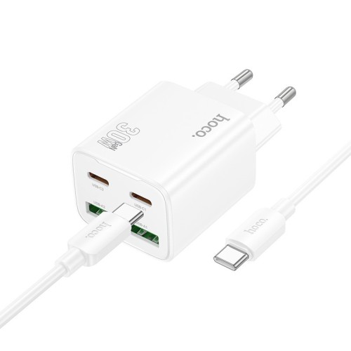 ĮKROVIKLIS HOCO N56 30W GAN 2XUSB-C/2XUSB-A + USB-C TO USB-C CABLE 1.0M BALTAS ĮKROVIKLIS HOCO N56 30W GAN 2XUSB-C/2XUSB-A + USB-C TO USB-C CABLE 1.0M BALTAS