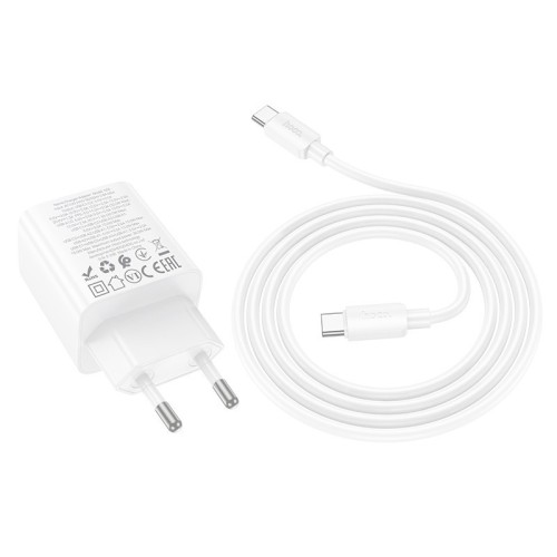 ĮKROVIKLIS HOCO N56 30W GAN 2XUSB-C/2XUSB-A + USB-C TO USB-C CABLE 1.0M BALTAS