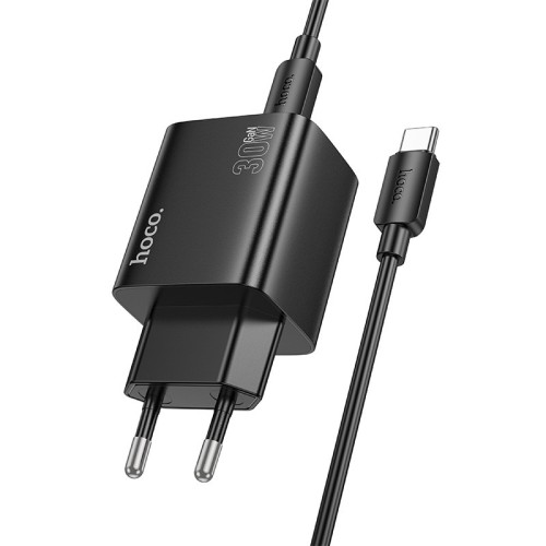 ĮKROVIKLIS HOCO N56 30W GAN 2XUSB-C/2XUSB-A + USB-C TO USB-C CABLE 1.0M JUODAS