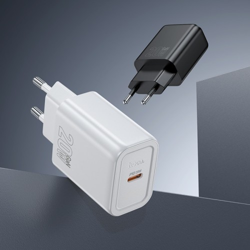 ĮKROVIKLIS HOCO N60 20W GAN USB-C + USB-C TO LIGHTNING CABLE 1.0M BALTAS