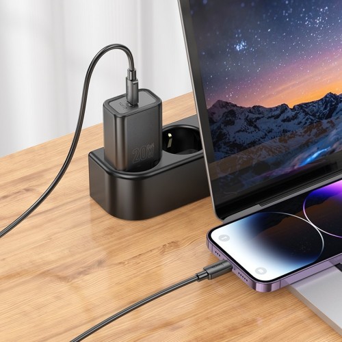 ĮKROVIKLIS HOCO N60 20W GAN USB-C + USB-C TO LIGHTNING CABLE 1.0M BALTAS