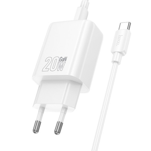 ĮKROVIKLIS HOCO N60 20W GAN USB-C + USB-C TO USB-C CABLE 1.0M BALTAS ĮKROVIKLIS HOCO N60 20W GAN USB-C + USB-C TO USB-C CABLE 1.0M BALTAS