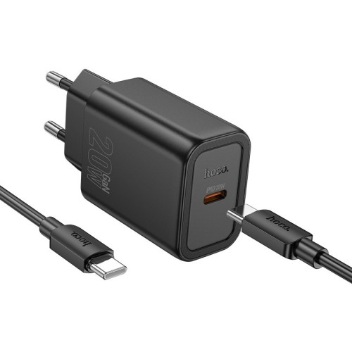 ĮKROVIKLIS HOCO N60 20W GAN USB-C + USB-C TO USB-C CABLE 1.0M JUODAS ĮKROVIKLIS HOCO N60 20W GAN USB-C + USB-C TO USB-C CABLE 1.0M JUODAS