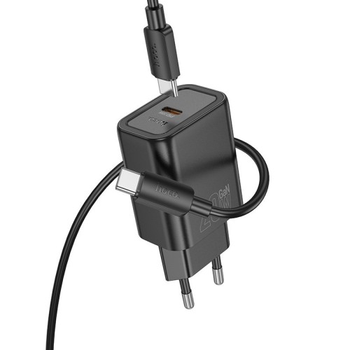 ĮKROVIKLIS HOCO N60 20W GAN USB-C + USB-C TO USB-C CABLE 1.0M JUODAS ĮKROVIKLIS HOCO N60 20W GAN USB-C + USB-C TO USB-C CABLE 1.0M JUODAS