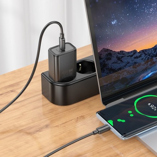 ĮKROVIKLIS HOCO N60 20W GAN USB-C + USB-C TO USB-C CABLE 1.0M JUODAS ĮKROVIKLIS HOCO N60 20W GAN USB-C + USB-C TO USB-C CABLE 1.0M JUODAS