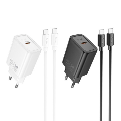 ĮKROVIKLIS HOCO N60 20W GAN USB-C + USB-C TO USB-C CABLE 1.0M JUODAS ĮKROVIKLIS HOCO N60 20W GAN USB-C + USB-C TO USB-C CABLE 1.0M JUODAS
