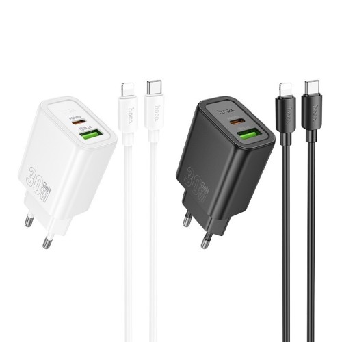ĮKROVIKLIS HOCO N63 30W GAN USB-C/USB-A + USB-C TO LIGHTNING CABLE 1.0M BALTAS ĮKROVIKLIS HOCO N63 30W GAN USB-C/USB-A + USB-C TO LIGHTNING CABLE 1.0M BALTAS