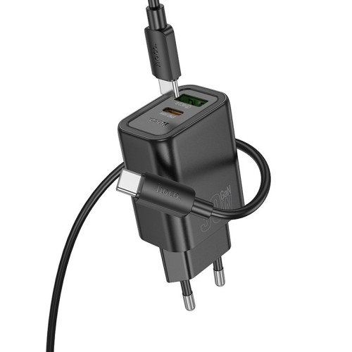 ĮKROVIKLIS HOCO N63 30W GAN USB-C/USB-A + USB-C TO USB-C CABLE 1.0M JUODAS