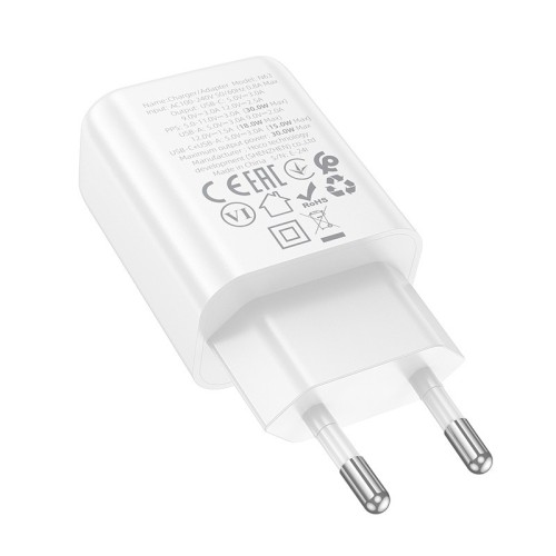 ĮKROVIKLIS HOCO N63 30W GAN USB-C/USB-A BALTAS ĮKROVIKLIS HOCO N63 30W GAN USB-C/USB-A BALTAS