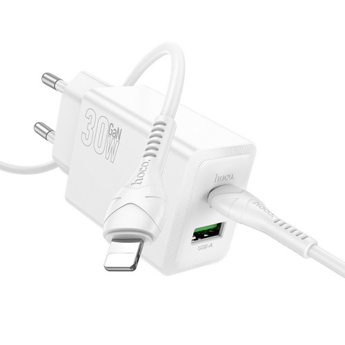 ĮKROVIKLIS HOCO N71 30W GAN USB-C/USB-A + USB-C TO LIGHTNING CABLE 1.0M BALTAS ĮKROVIKLIS HOCO N71 30W GAN USB-C/USB-A + USB-C TO LIGHTNING CABLE 1.0M BALTAS