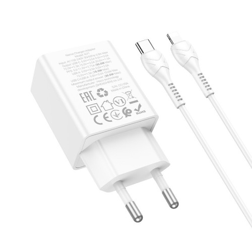 ĮKROVIKLIS HOCO N71 30W GAN USB-C/USB-A + USB-C TO LIGHTNING CABLE 1.0M BALTAS ĮKROVIKLIS HOCO N71 30W GAN USB-C/USB-A + USB-C TO LIGHTNING CABLE 1.0M BALTAS