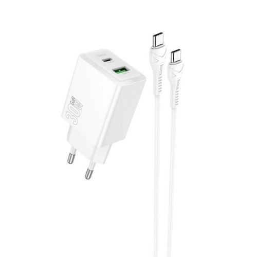 ĮKROVIKLIS HOCO N71 30W GAN USB-C/USB-A + USB-C TO USB-C CABLE 1.0M BALTAS ĮKROVIKLIS HOCO N71 30W GAN USB-C/USB-A + USB-C TO USB-C CABLE 1.0M BALTAS