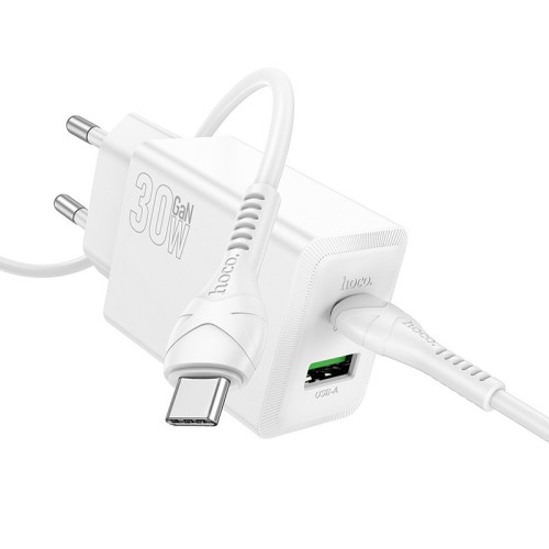 ĮKROVIKLIS HOCO N71 30W GAN USB-C/USB-A + USB-C TO USB-C CABLE 1.0M BALTAS ĮKROVIKLIS HOCO N71 30W GAN USB-C/USB-A + USB-C TO USB-C CABLE 1.0M BALTAS