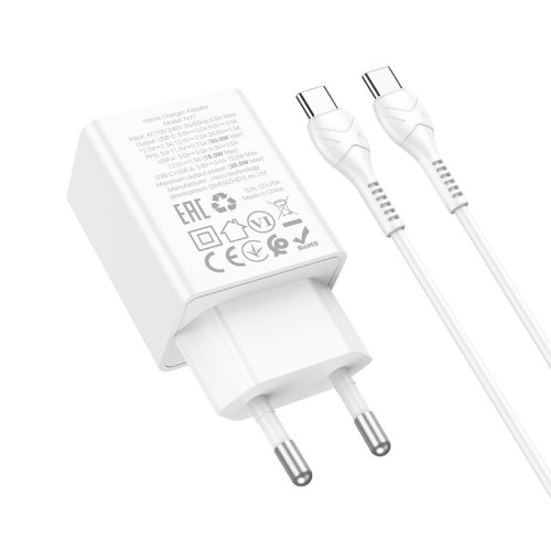 ĮKROVIKLIS HOCO N71 30W GAN USB-C/USB-A + USB-C TO USB-C CABLE 1.0M BALTAS ĮKROVIKLIS HOCO N71 30W GAN USB-C/USB-A + USB-C TO USB-C CABLE 1.0M BALTAS