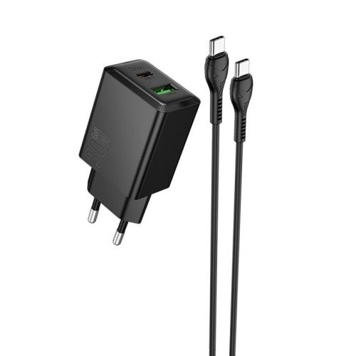 ĮKROVIKLIS HOCO N71 30W GAN USB-C/USB-A + USB-C TO USB-C CABLE 1.0M JUODAS ĮKROVIKLIS HOCO N71 30W GAN USB-C/USB-A + USB-C TO USB-C CABLE 1.0M JUODAS