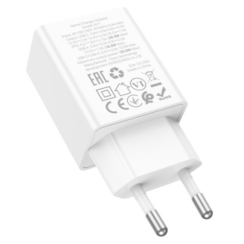 ĮKROVIKLIS HOCO N71 30W GAN USB-C/USB-A BALTAS ĮKROVIKLIS HOCO N71 30W GAN USB-C/USB-A BALTAS