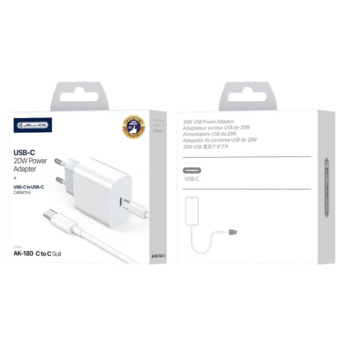 ĮKROVIKLIS JELLICO AK180 20W USB-C + USB-C TO LIGHTNING CABLE 1.0M BALTAS ĮKROVIKLIS JELLICO AK180 20W USB-C + USB-C TO LIGHTNING CABLE 1.0M BALTAS