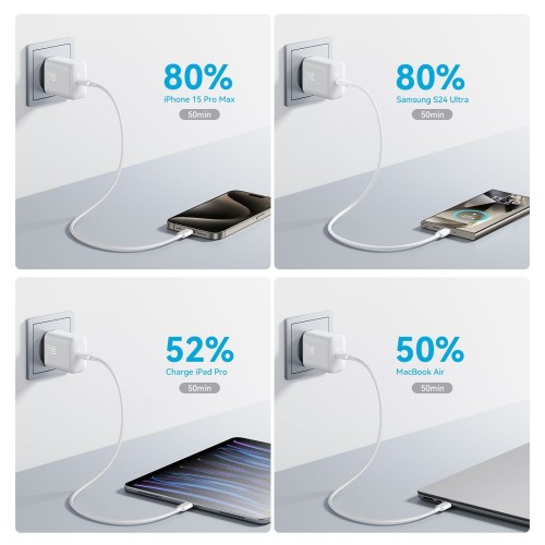 ĮKROVIKLIS JOYROOM JR-TCF24 30W USB-C + USB-C TO USB-C CABLE 1.0M BALTAS ĮKROVIKLIS JOYROOM JR-TCF24 30W USB-C + USB-C TO USB-C CABLE 1.0M BALTAS
