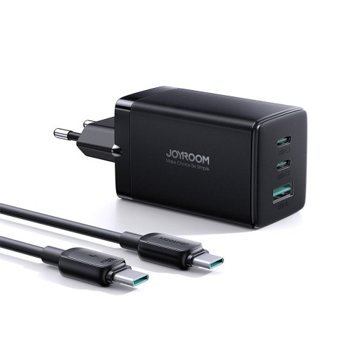 ĮKROVIKLIS JOYROOM JR-TCG01 65W GAN 2XUSB-C/USB-A + USB-C TO USB-C CABLE 1.2M JUODAS ĮKROVIKLIS JOYROOM JR-TCG01 65W GAN 2XUSB-C/USB-A + USB-C TO USB-C CABLE 1.2M JUODAS