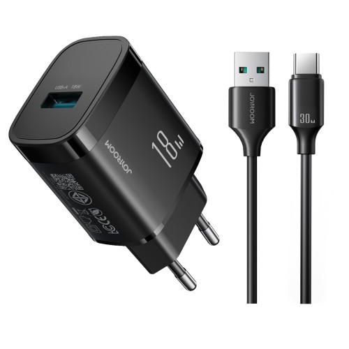 ĮKROVIKLIS JOYROOM JR-TF4 18W USB-A + USB-A TO USB-C CABLE 1.0M JUODAS ĮKROVIKLIS JOYROOM JR-TF4 18W USB-A + USB-A TO USB-C CABLE 1.0M JUODAS