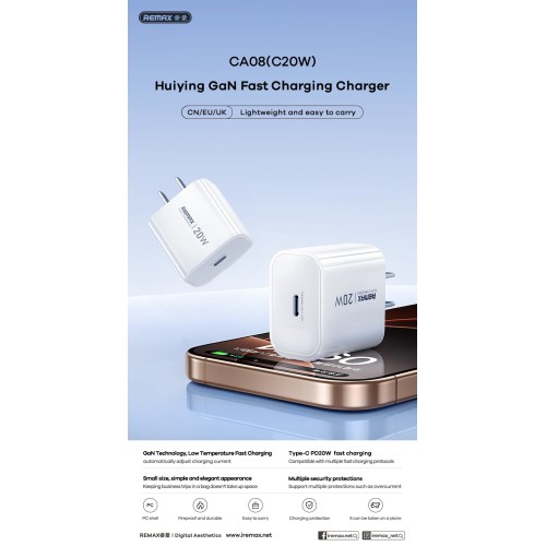 ĮKROVIKLIS REMAX CA08 20W USB-C BALTAS ĮKROVIKLIS REMAX CA08 20W USB-C BALTAS