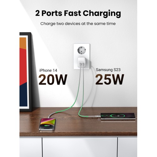 ĮKROVIKLIS UGREEN CD294 45W GAN 2XUSB-C BALTAS ĮKROVIKLIS UGREEN CD294 45W GAN 2XUSB-C BALTAS