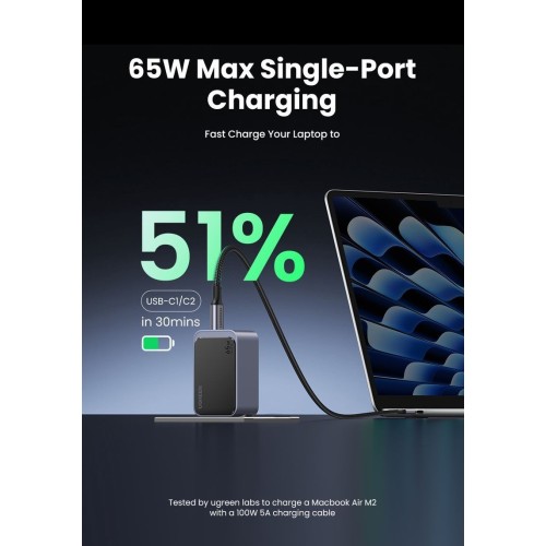 ĮKROVIKLIS UGREEN X553 GAN 65W 2XUSB-C/USB-A PILKAS (35042) ĮKROVIKLIS UGREEN X553 GAN 65W 2XUSB-C/USB-A PILKAS (35042)