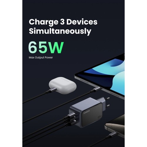 ĮKROVIKLIS UGREEN X553 GAN 65W 2XUSB-C/USB-A PILKAS (35042) ĮKROVIKLIS UGREEN X553 GAN 65W 2XUSB-C/USB-A PILKAS (35042)