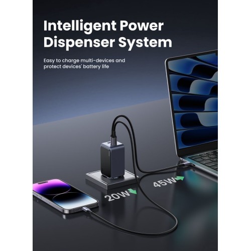 ĮKROVIKLIS UGREEN X553 GAN 65W 2XUSB-C/USB-A PILKAS (35042) ĮKROVIKLIS UGREEN X553 GAN 65W 2XUSB-C/USB-A PILKAS (35042)