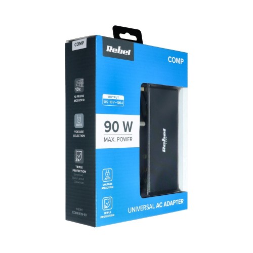 ĮKROVIKLIS UNIVERSALUS REBEL FOR NOTEBOOK/LAPTOP 90W/18-20V JUODAS ĮKROVIKLIS UNIVERSALUS REBEL FOR NOTEBOOK/LAPTOP 90W/18-20V JUODAS