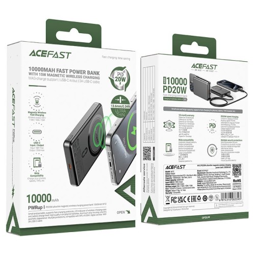 IŠORINĖ BATERIJA POWER BANK ACEFAST M12-10000 PD20W MAGNETIC WIRELESS 10000MAH JUODA IŠORINĖ BATERIJA POWER BANK ACEFAST M12-10000 PD20W MAGNETIC WIRELESS 10000MAH JUODA