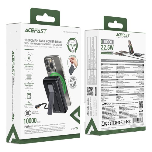IŠORINĖ BATERIJA POWER BANK ACEFAST M24-10000 22.5W MAGNETIC WIRELESS 10000MAH JUODA IŠORINĖ BATERIJA POWER BANK ACEFAST M24-10000 22.5W MAGNETIC WIRELESS 10000MAH JUODA
