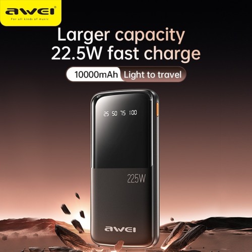 IŠORINĖ BATERIJA POWER BANK AWEI P10K 22.5W 10000MAH JUODA